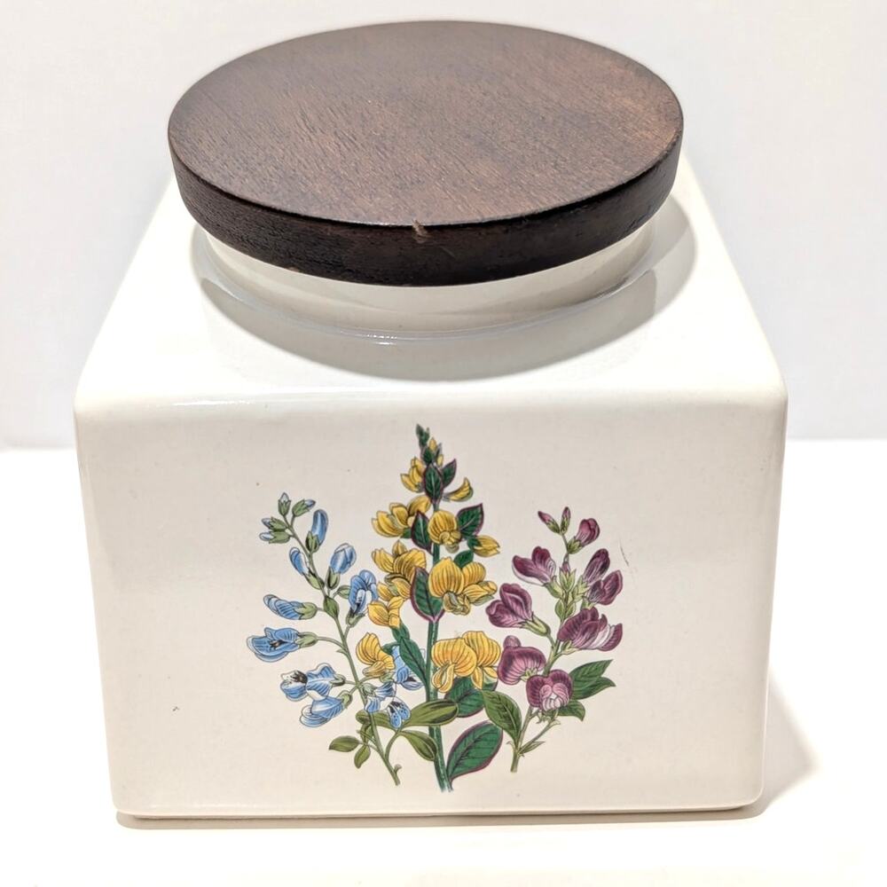 Vtg Lupine Floral Kitchen Canister Wooden Lid  6.75" x 5.25" 1995 Hyalyn USA